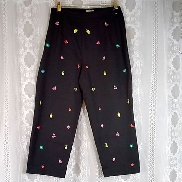 DRAPERS & DAMON'S PETITE STRECH FRUIT EMBROIDERED CROPPED PANTS Sz 12P - Picture 2 of 15